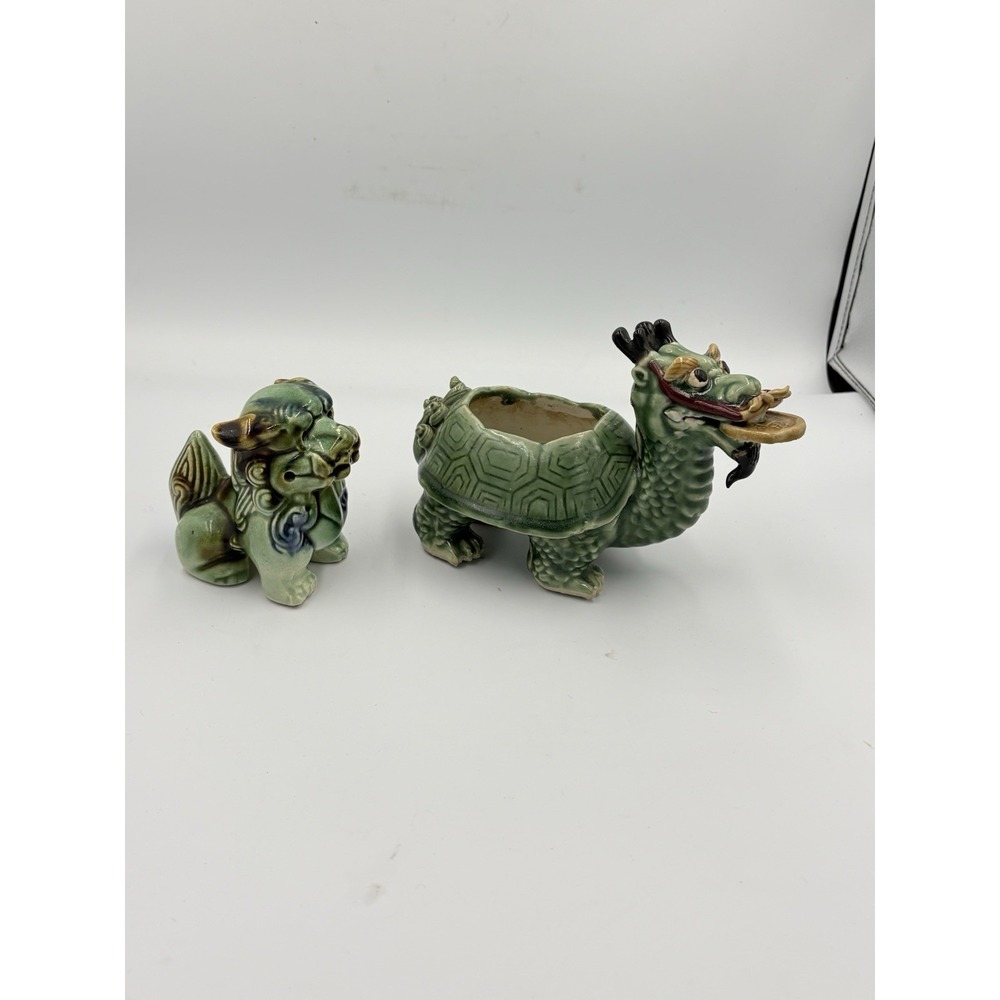 Japan Okinawa Shisa Dog & Dragon Foo Dog Pottery Glazed